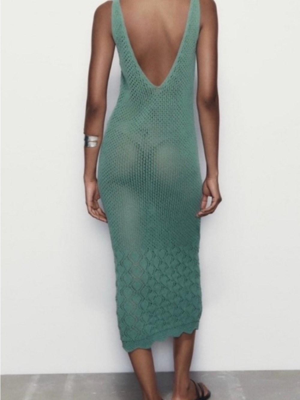 ZARA TEAL CHENILLE CROCHET DRESS SIZE M NWT - Picture 2 of 8